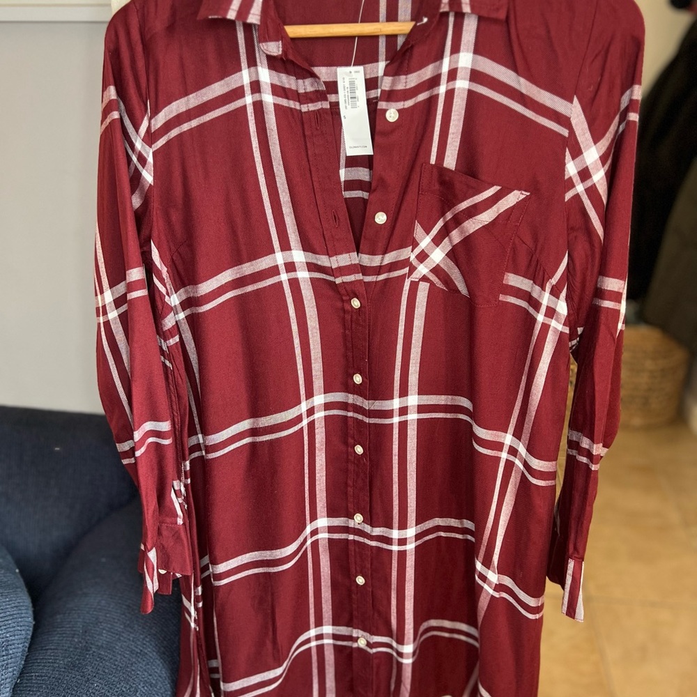 Old Navy Burgundy Plaid Swing Dress Size Small